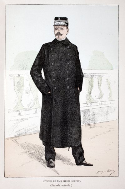 Sulh memuru, kışlık elbise (Lepin dönemi). Renklerle gravürleme, illüstrasyon için “Barış Muhafızları Kolordu Tarihi”” kitabı, Louis Lepine (1846-1933) Seine polisi himayesinde, Alfred Rey (1864-?) ve Lou tarafından yayınlandı. by Unknown artist