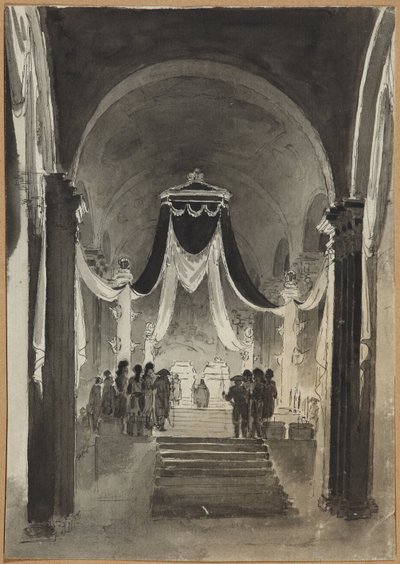 Peter III ve Catherine II için Mezar Törenine Peter ve Paul Katedrali Dekorasyonu - Anonim. Kağıt üzerine kalem, fırça, sulu boya, mürekkep by Unknown artist