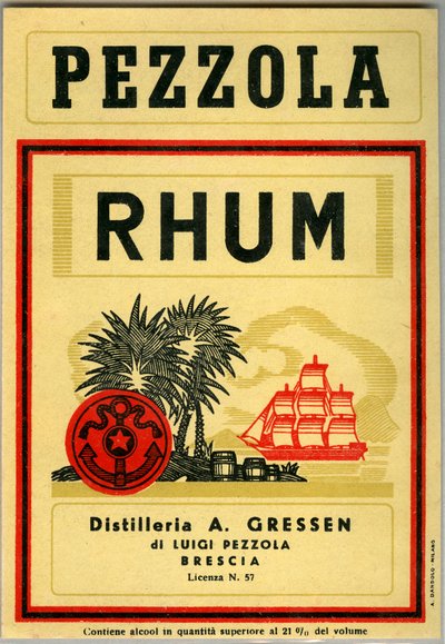 Pezzola rom alkol reklamı (19. yüzyılın sonlarında Kromolitografi) by Unknown artist