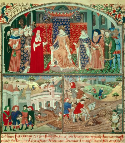 Çiftçilik sahnesi ve tüccar sahnesi ile Philippe Bel trunant (1268-1314). Minyatür “” Livre du régime des Princes”, Gilles de Rome (v.1247-1316), Paris, B N by Unknown artist