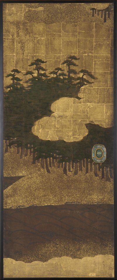 Çam ağaçları, su ve bulutlar by Unknown artist