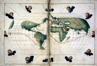 Planisphere (veya dünya haritası). Battista Agnese Atlası'ndan (1500-1564), 1543 dolaylarında coğrafi harita. Paris, BN by Unknown artist