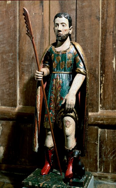 Popüler sanat: “” Saint Roch”” Aziz, veba köpüğünü bacağında taşır. Anonim 18. yüzyıl heykeli. Sao Paulo, Sanat Müzesi by Unknown artist