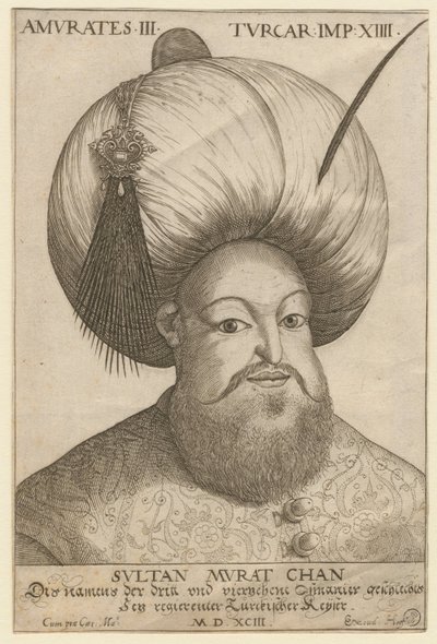 Portre de Murad III (1546-1595), sultan osmanlı - III. Murad (1546-1595), Osmanlı İmparatorluğu Sultanı - Anonim - 1593 - Gravür - 18,5x12,3 - Özel Koleksiyon by Unknown artist