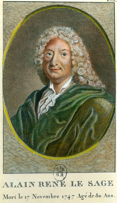 Alain Rene Lesage'nin Portresi (Alain-Rene Le Sage) (1668-1747) Fransız yazar. 18. yüzyılın gravürü. Özel koleksiyon by Unknown artist