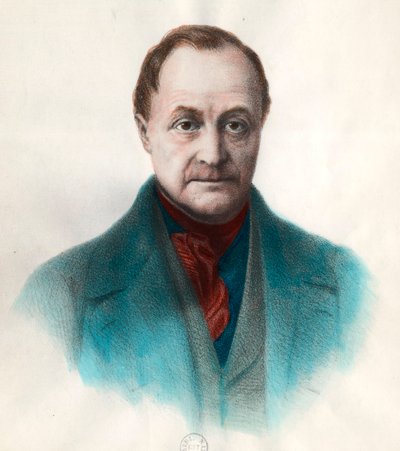 Auguste Comte (1798 - 1857), Fransız filozof portresi. 19. yüzyılın gravürü. Özel koleksiyon. by Unknown artist