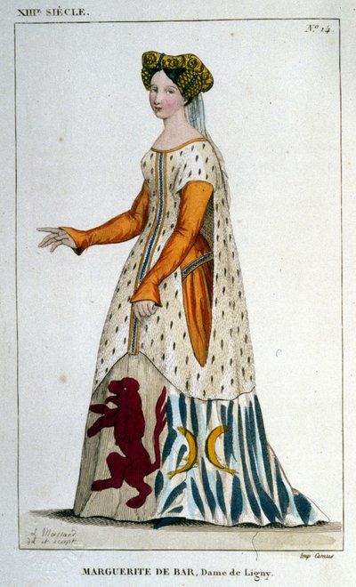 Marguerite de Bar'ın portresi, Ligny Hanımı (c. 1223 - 1275), 1830'dan kalma gravür. by Unknown artist