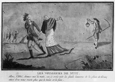 Ayrıcalıklar: Gece yolcuları, bir rahip ve gece kaçan bir asilzade - 1790, Musee Carnavalet. by Unknown artist