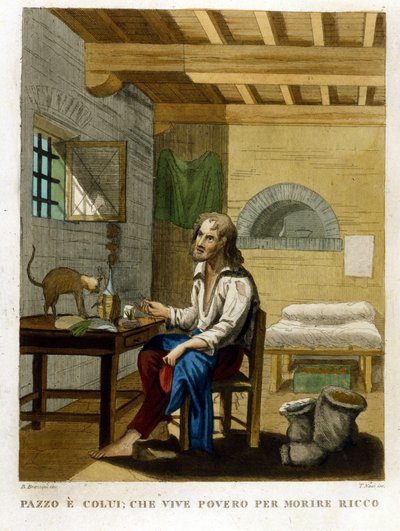 Açgözlülüğü anlatan atasözü: "Fakir yaşayıp zengin ölmek". by Unknown artist