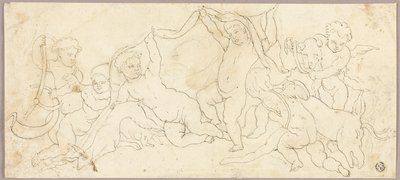 Putti Geyik ve Köpekle Oynarken by Unknown artist