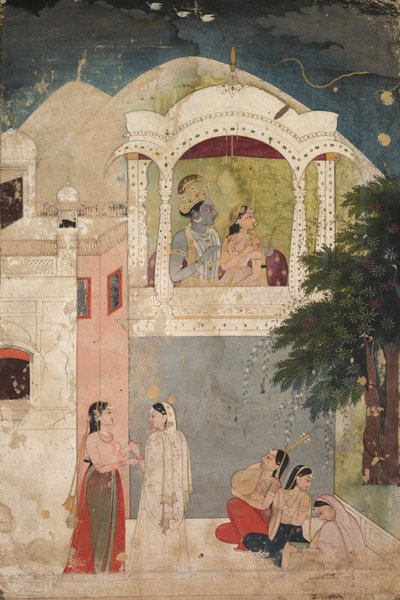 Radha ve Krishna Balkonda Oturmuş by Unknown artist