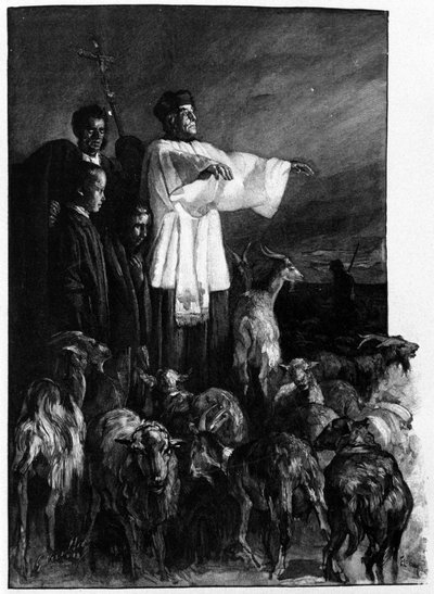 Dini ayinler: Yükseliş gecesi şehir meydanında şeytan çıkarma töreni. 19. yüzyılın Sicilya gravürü by Unknown artist