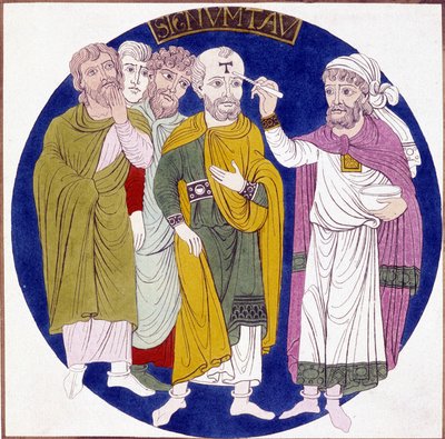 Abbe Suger zamanında yapılmış bir cam resminden sonra 19. yüzyıldan kalma bir arifenin kutsanmasının temsili by Unknown artist