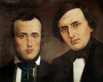 Risorgimento: Attilio Bandiera (1810-1844) ve Emilio Bandiera (1819-1844) kardeşlerin portresi. Anonim resim. 19. yüzyıl Roma, Risorgimento Tarih Enstitüsü by Unknown artist