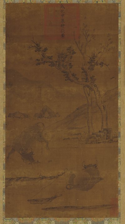 Nehir Manzarası: İki Manda ve Uyuyan Bir Çoban by Unknown artist