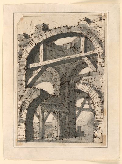 Ahşap Kirişlerle Güçlendirilmiş Kaba Taş Kemerler by Unknown artist