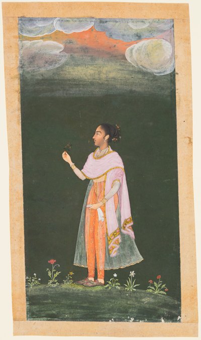 bir çiçek tutan kraliyet kadın by Unknown artist