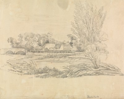 Köprü ve Kulübeler ile Kırsal Manzara by Unknown artist