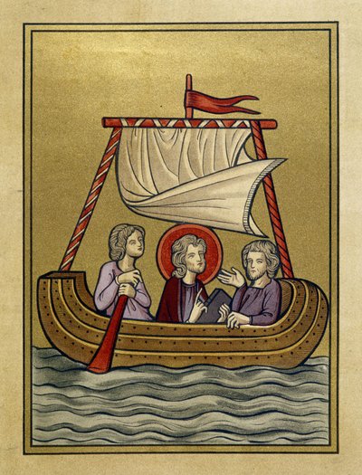 Bir teknede Saint Paul, Saint Sylvain (veya Silas) ve Saint Timothy - minyatürden by Unknown artist