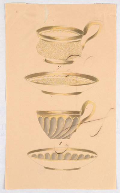 Numune Sayfası, Bardak ve Tabaklar için İki Tasarım by Unknown artist