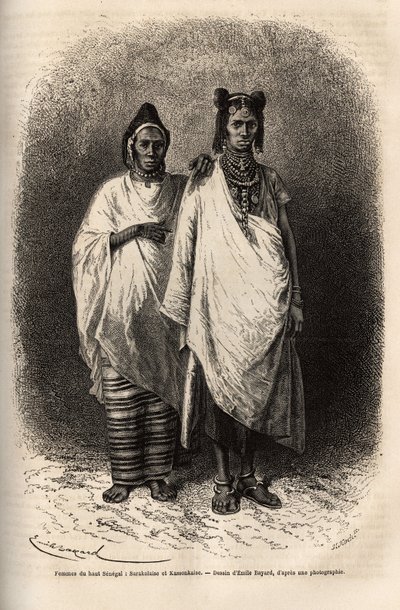 Sarakolese ve Kassonkese kadınları, Yukarı Senegal nüfusu, geleneksel giysiler içinde. 1868