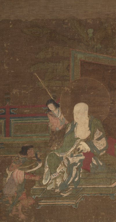 İki Refakatçili Oturan Arhat by Unknown artist