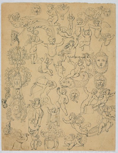Antikadan sonra putti ve çalışmalar ile levha by Unknown artist
