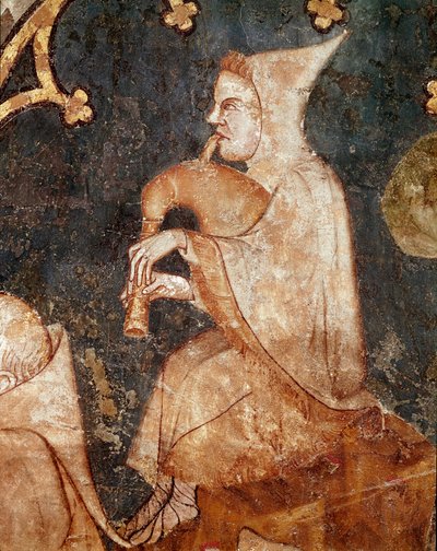 Gayda Detay üfleme çoban. 14. yüzyıl fresk. Navarre, Pamplona Olite (Navarre) Müzesi