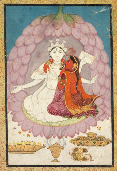 Lotus Blossom'da oturmuş Sati ile Shiva by Unknown artist