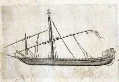 Bir kadırganın yandan görünüşü. 18. yüzyıl gravürü. by Unknown artist