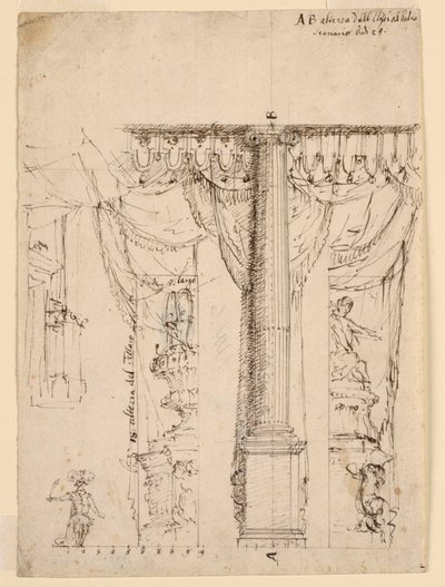 Ön Sahne Çerçevesinin Parçalı Üç Taraflı Kanat Çizimi by Unknown artist