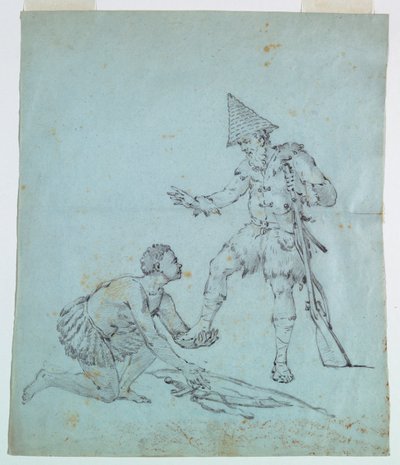 Pamuklu bir baskı için eskiz: Robinson Crusoe by Unknown artist