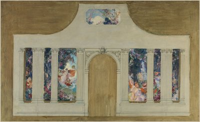 Bir set için eskiz: Çiçekli genç kadın farandolü by Unknown artist