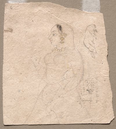 Ters üzerinde bir fil ve diğer hayvanlarla bir Kadın taslağını by Unknown artist
