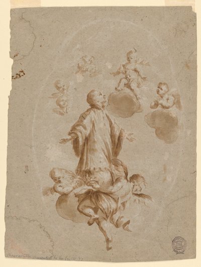 Aziz Aloysius Gonzaga, Cennette Mesih Çocuk tarafından karşılandı by Unknown artist