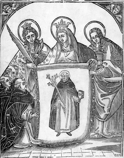 Aziz Thomas Aquinas, azizlerle çevrili. by Unknown artist
