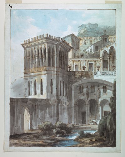 Sahne Tasarımı, Hillside Kasaba Görünümü by Unknown artist