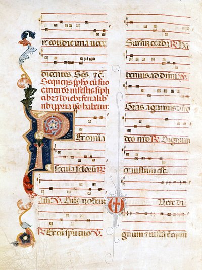 Sursum Corda, 14. yüzyıl notasyonu (“P”) örneği. by Unknown artist