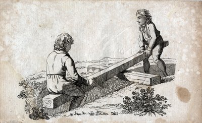Salıncak: bir popo bandında iki çocuk (popo bandı) 18. yüzyılın sonlarında gravür. Özel koleksiyon. by Unknown artist