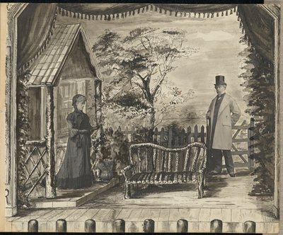 [Tiyatro sahnesinde bir erkek ve kadının canlı tablosu] by Unknown artist
