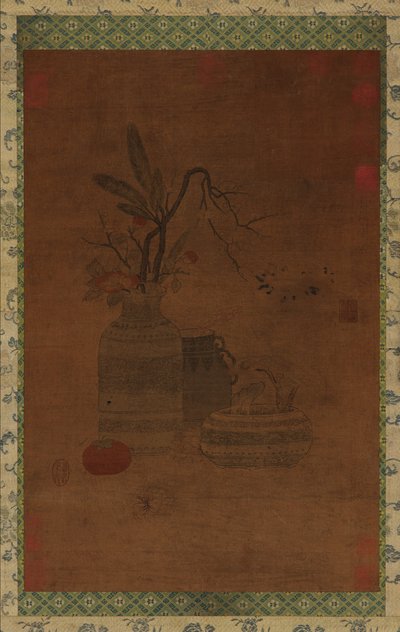 Goblen: bir kase, iki kavanoz, çiçekler ve meyve by Unknown artist