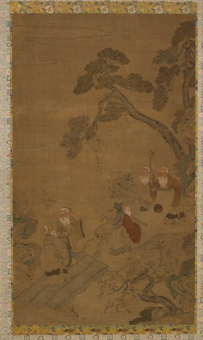 Goblen: çamların altındaki bir bahçede beş bilge by Unknown artist