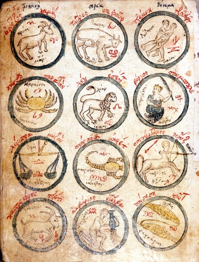 12 burç - "Astrolojik Tablolar ve Kabalistik", 15. yüzyılın başlarında. by Unknown artist