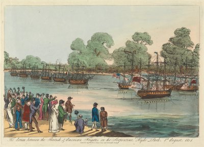 İngiliz ve Amerikan Fırkateynlerinin Serpentine'deki Eylemi, Hyde Park 1 Ağustos 1814 by Unknown artist
