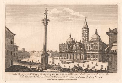 Her iki yanında ek Binalar bulunan Roma'daki Büyük Aziz Meryem Kilisesi; Ayrıca Papa Paul tarafından Barış Tapınağı'ndan buraya getirilen Antik Sütun, V by Unknown artist