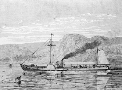 Clermont, 1807 yılında Robert Fulton (1765 - 1815) tarafından Hudson Nehri üzerinde New York - Albany bağlantısını sağlamak için inşa edilmiş bir tekne. 19. yüzyıl gravür. by Unknown artist