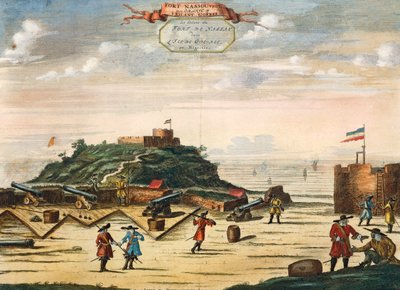 Goree adasındaki Nassau Hollanda Kalesi, Senegal, oyma. Afrika by Unknown artist