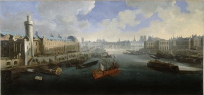 Porte Neuve, Pont-Neuf, Cité, yapım aşamasındaki Collège des Quatres-Nations ve Quai Malaquais ile Louvre