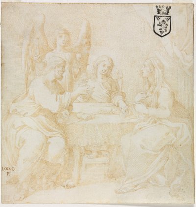 Kutsal Aile Sofrada Bir Melek Tarafından Hizmet Edilir by Unknown artist
