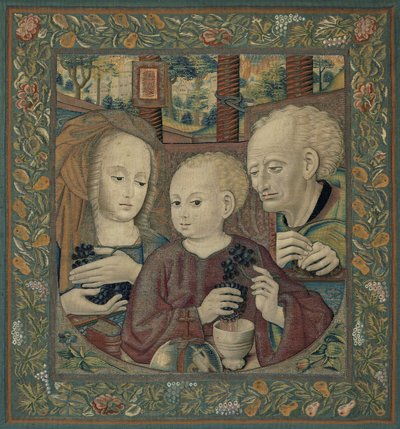 Bebek Mesih ile Kutsal Aile Efkaristiya Şarabını Sıkarken by Unknown artist
